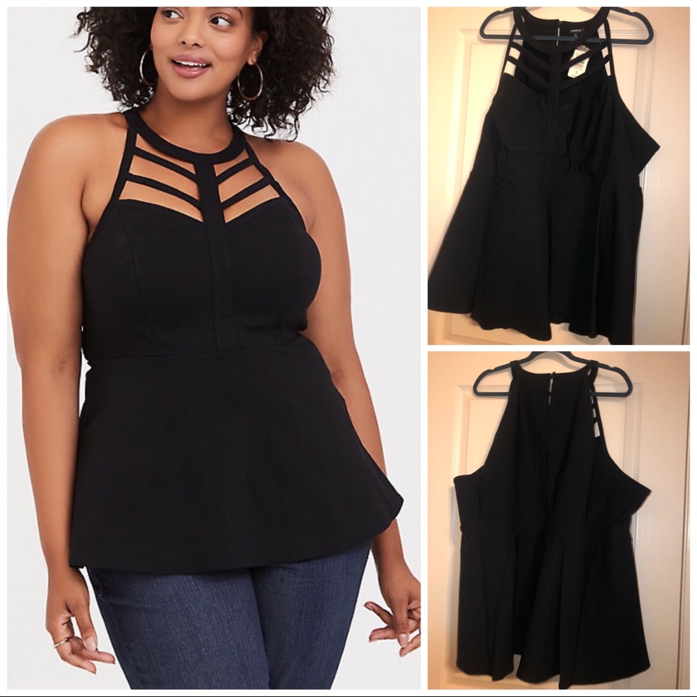 Torrid Black Caged High Neck Peplum Top